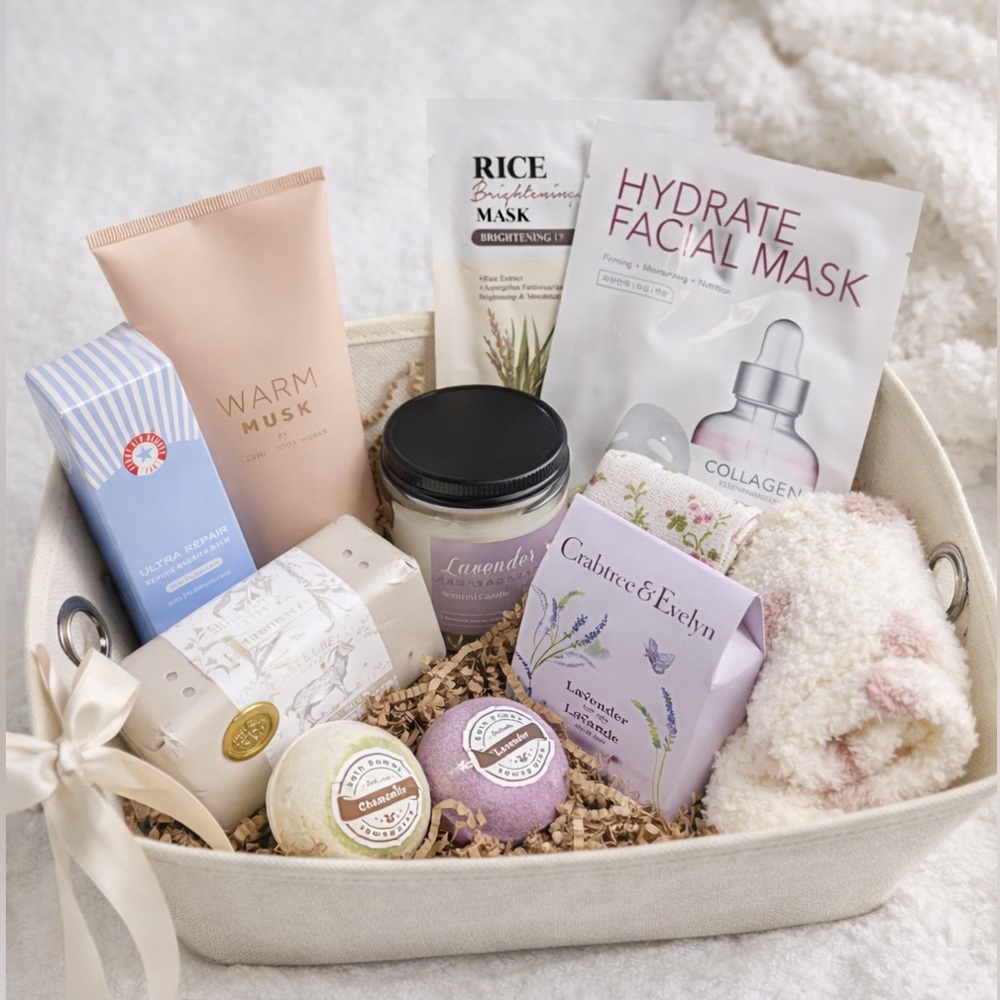 12 pc Self Care Gift Basket Lavender Spa Set Rose Quartz